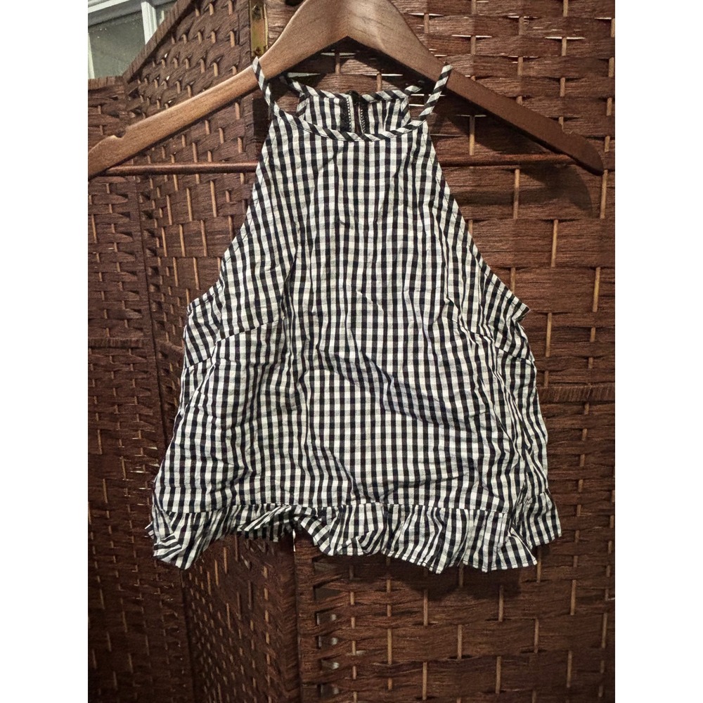 Shein Black White‎ Gingham Check Crop Top Halter Sleeveless Summer XS